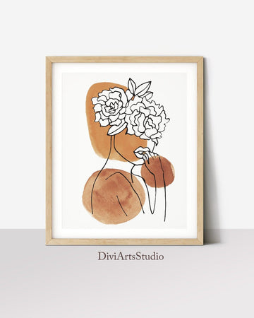 Female face abstract line art prints